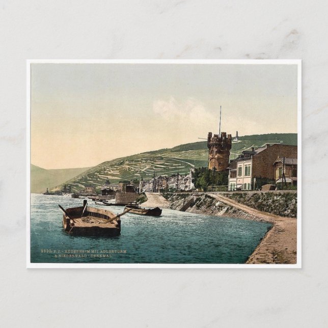 Eagle Tower und Niederwald, Rudesheim, Rhein, Postkarte (Vorderseite)