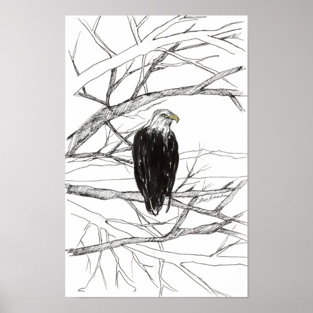 Eagle Tree Desert Landscape Ink Sketch Poster (Vorne)