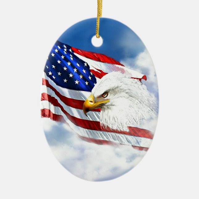Eagle und amerikanische Flagge Keramik Ornament (Vorne)