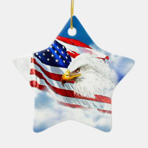 Eagle und amerikanische Flagge Keramikornament