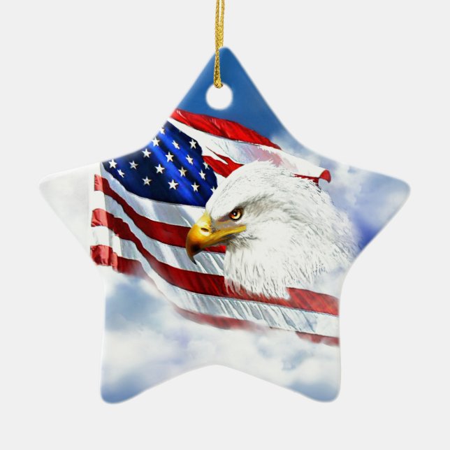 Eagle und amerikanische Flagge Keramikornament (Vorne)