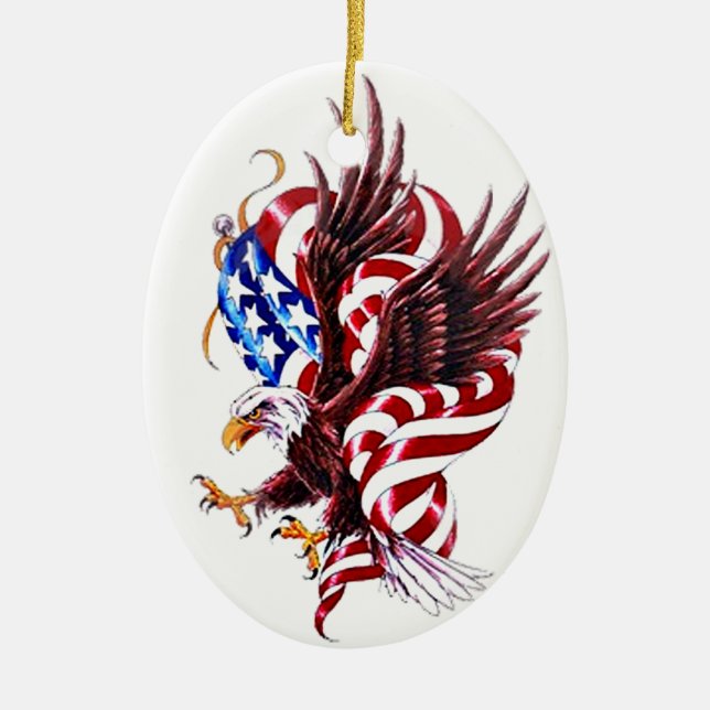 Eagle und amerikanische Flagge Tatoo Keramikornament (Vorne)