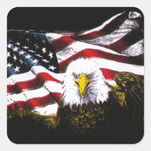 Eagle und USA-Flagge - Schwarzes Quadratischer Aufkleber
