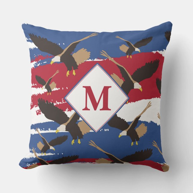 Eagle USA Patriotic American Flag Monogram Kissen (Vorderseite)