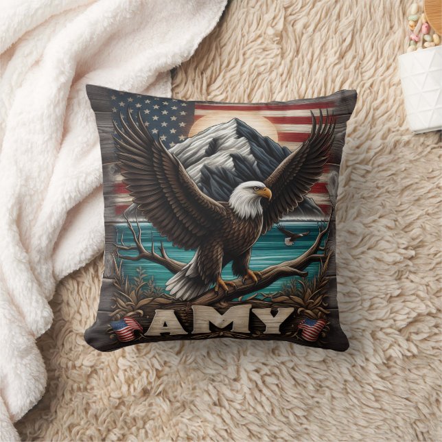 Eagle Wings Spread by American Flag Kissen (Decke)