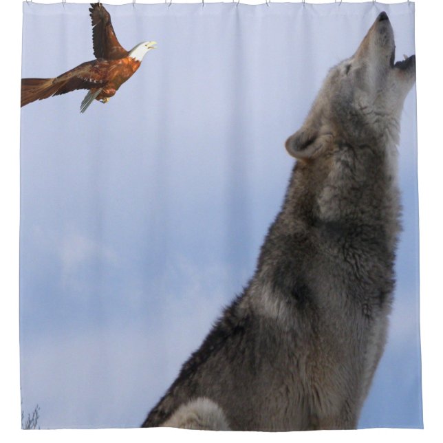 Eagle Wolf schlichter blauer Duschvorhang (Vorderseite)