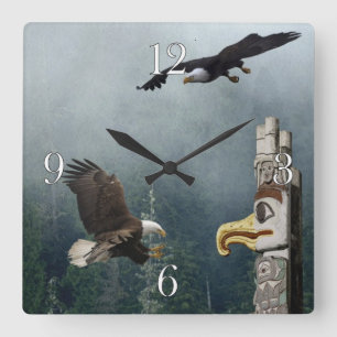 Eagles, Totem Pole & Forest Imaginaire Art Horloge