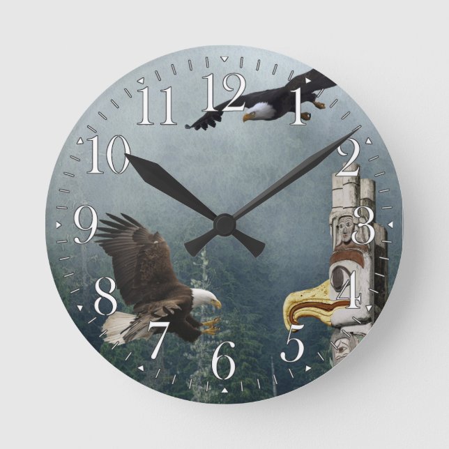 Eagles, Totem Pole & Forest Imaginaire Art Horloge (Recto)