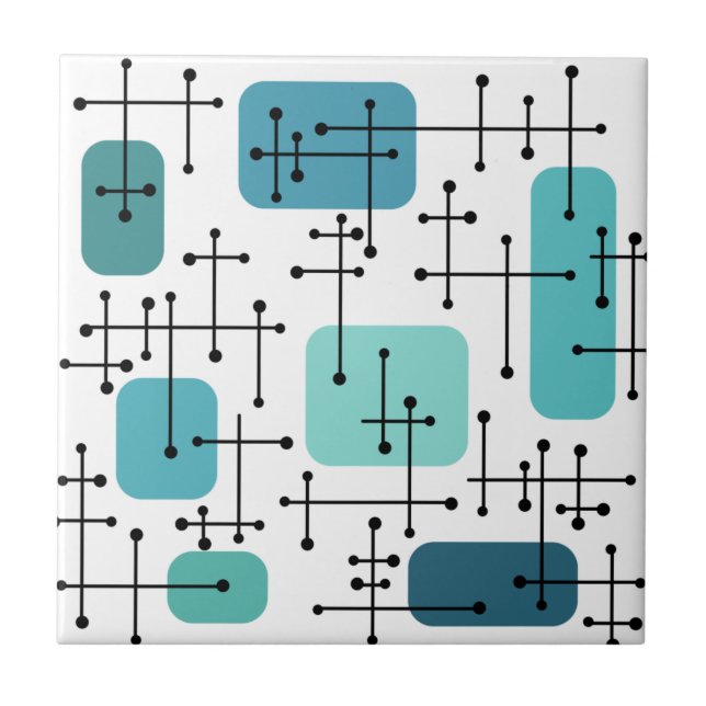 Eames Era Art Crosshairs Türkis in den 50er Jahren Fliese (Vorderseite)