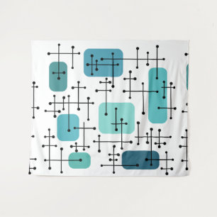 Eames Era Art Crosshairs Türkis in den 50er Jahren Wandteppich