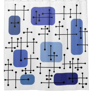 Eames Era Art Crosshairs White Blue 1950 Duschvorhang