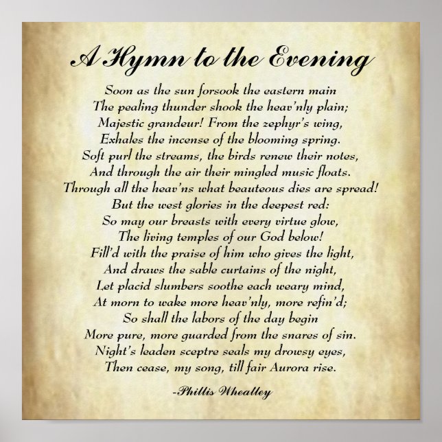 Early African American Gedicht A Hymne an den Aben Poster (Vorne)