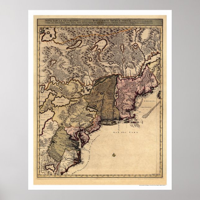 Early America Visscher Map 1717 Poster (Vorne)