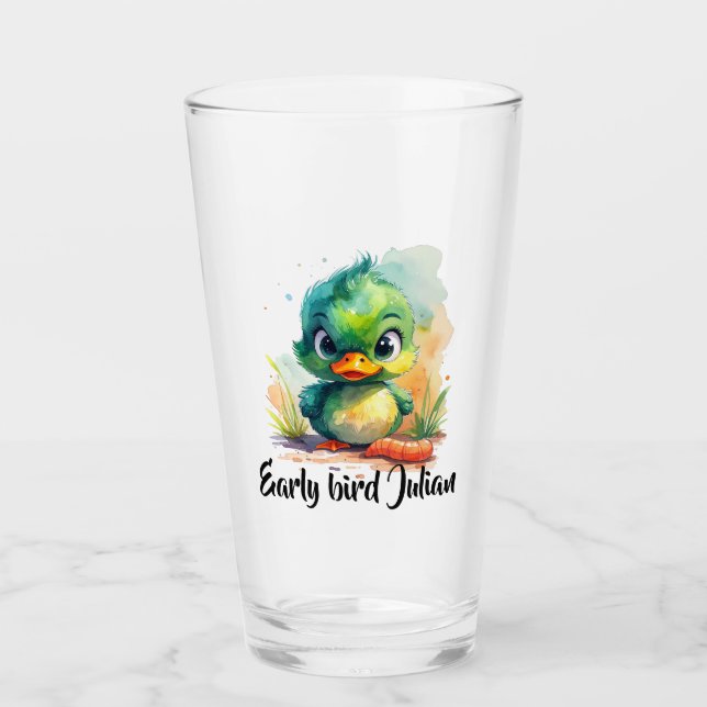 Early bird,  kleine grüne Ente fängt den Wurm Glas (Vorderseite)