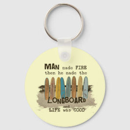 Early Man Surfing Spaß mit Langboard Schlüsselanhänger