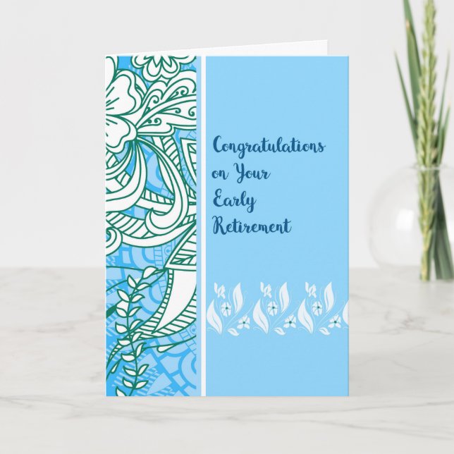 Early Retirement Card in Blue mit Blume Karte (Vorderseite)