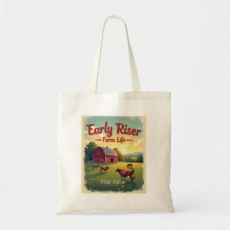 Early Riser Retro Farm Stall Szene Tragetasche