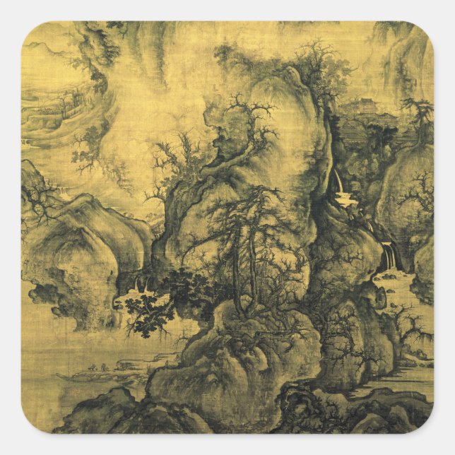 Early Spring & Guo Xi - Chinesische Kunst/kaiserli Quadratischer Aufkleber (Vorderseite)