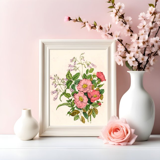 Early Wild Rose, Pentstèmon Beard-Tongue (1868) Fotodruck (Von Creator hochgeladen)