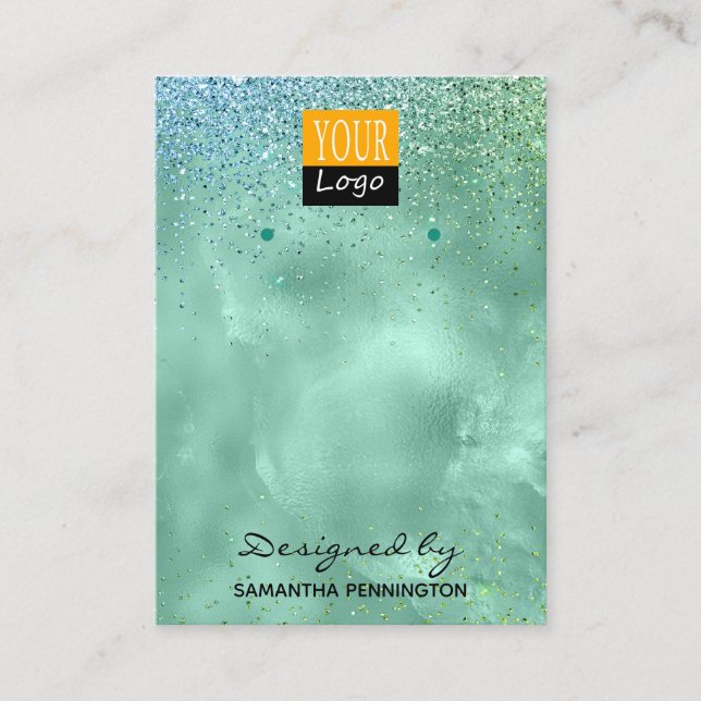 Earring Display Aquamarine Imitate Foil & Glitzer Visitenkarte (Vorderseite)