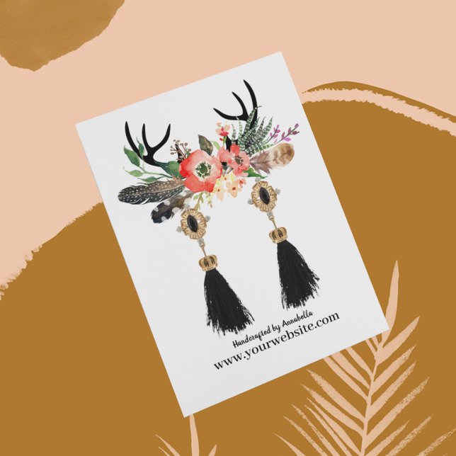 Earring Display Card ・ Boho Feather Floral Antlers Visitenkarte (Von Creator hochgeladen)