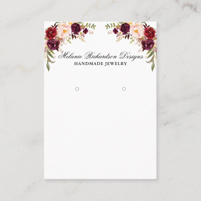 Earring Display Card Burgundy Floral Visitenkarte (Vorderseite)