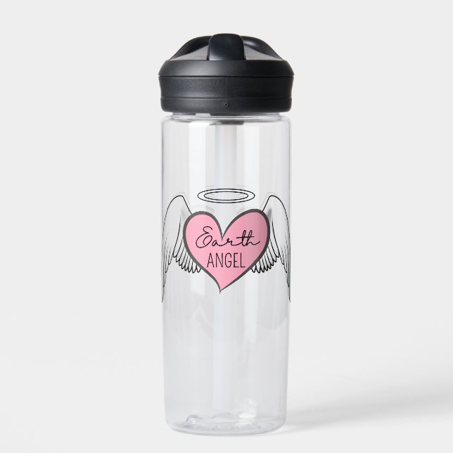 Earth Angel Water Bottle - Flügel, Herz & Halo Trinkflasche (Vorderseite)