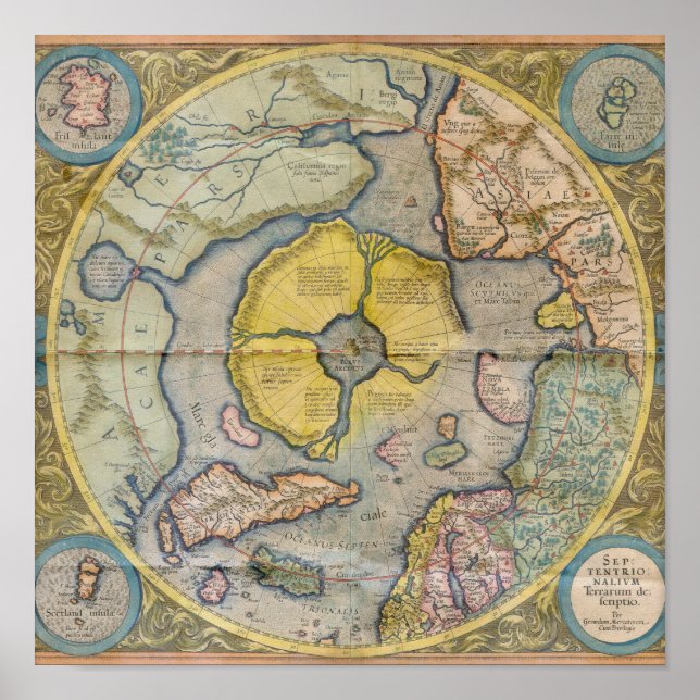 Earth Continents Vintage digitale Karten Poster (Vorne)