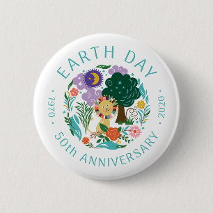 Earth Day 2020 50 Jahre Niedlicher Löwe und Natur Button