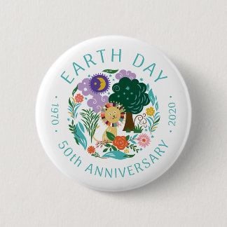 Earth Day 2020 50 Jahre Niedlicher Löwe und Natur Button