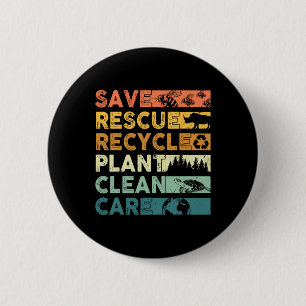 Earth Day 2025 Rett Bees Rescue Animals Recycle Pl Button