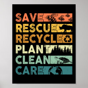 Earth Day 2025 Rett Bees Rescue Animals Recycle Pl Poster