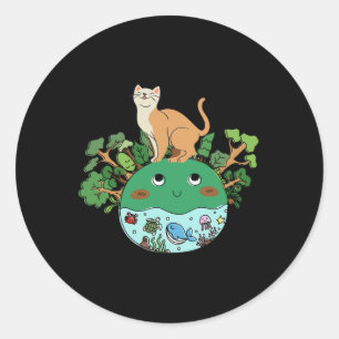 Earth Day April Earth Design mit einer Katze Runder Aufkleber