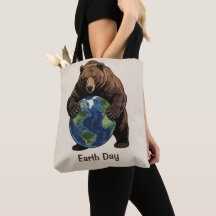 Earth Day Bär umarmt Planet Design