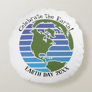 Earth Day Blue Green Globe Map Planet Rundes Kissen