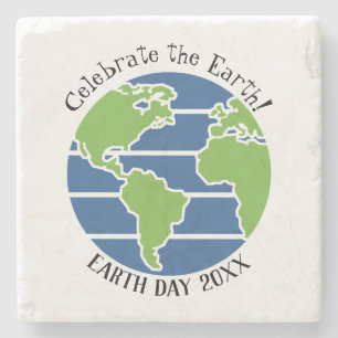 Earth Day Blue Green Globe Map Planet Steinuntersetzer
