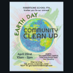Earth Day Community Clean Up Poster Hand-Drawn Flyer<br><div class="desc">Hand-illustrated Earth Day community clean up poster featuring an original watercolor globe with painterly brush stroke accents. Designed for schools, PTAs, neighborhood groups, churches, and community organizations hosting Earth Day volunteer events. Customizable text fields for your event name, date, time, location, and RSVP details. Original artwork by a working illustrator...</div>