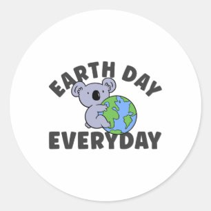 Earth Day Everyday Koala Globe Runder Aufkleber