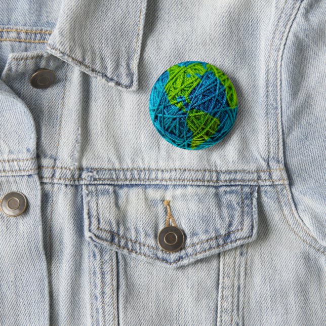 Earth Day Global Knit Hook Hobby Ball of Yarn Button (Beispiel)
