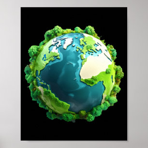 Earth Day Grünes und Blaues Erde mit Bäumen T-Shir Poster