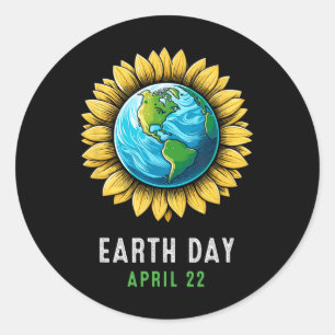 Earth Day Happy Earth Day Sonnenblume Erde Kinder  Runder Aufkleber