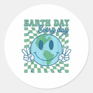 Earth Day Jeden Smile Face Hippie Planet Annive Runder Aufkleber