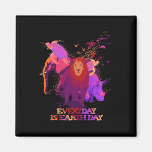 Earth Day Jeden Tag Liebe Elephant Turtles Lion Rh Magnet