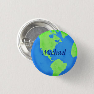 Earth Day Name Abzeichen Globe Blue Green personal Button