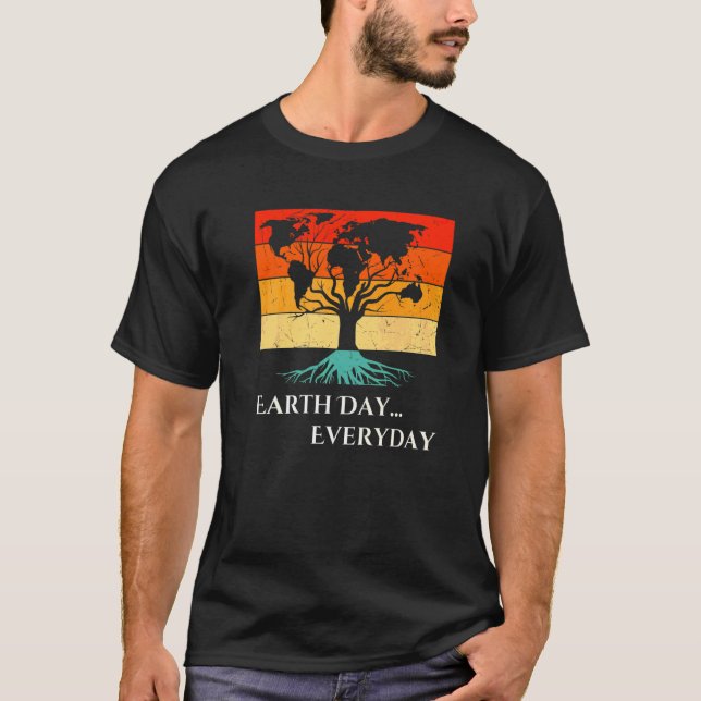 Earth Day Niedlich World Map Tree Pro Environment  T-Shirt (Vorderseite)