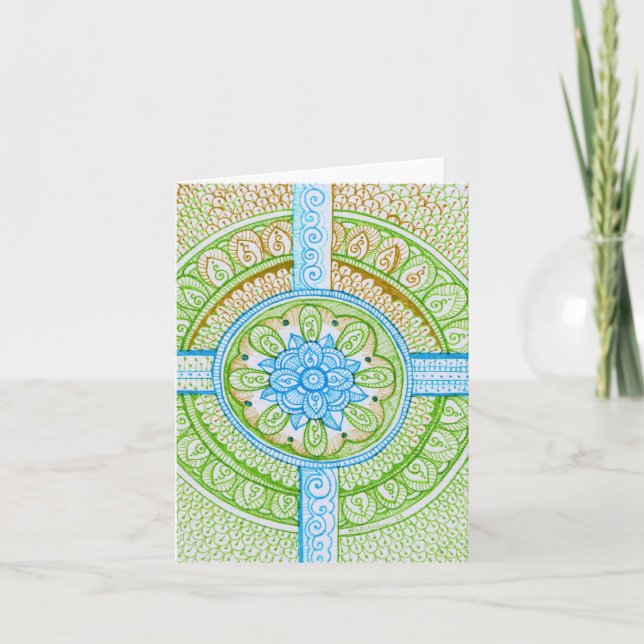 Earth Day Recycle Damask Indian Mandala Blank Bday Karte (Vorderseite)
