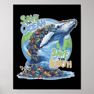 Earth Day Rett Planet Humpck Whale Recycle Plastik Poster