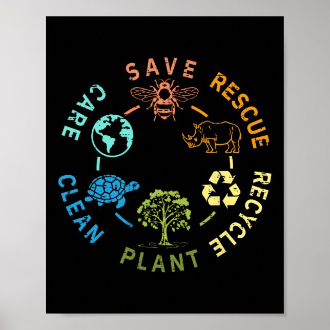 Earth Day Save Bees Rescue Animals Recycling Plast Poster (Vorne)