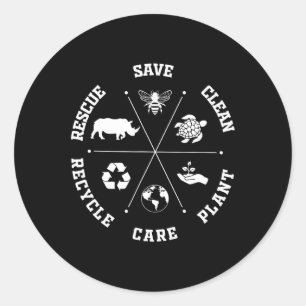 Earth Day Save Bees Rescue Animals Recycling Plast Runder Aufkleber