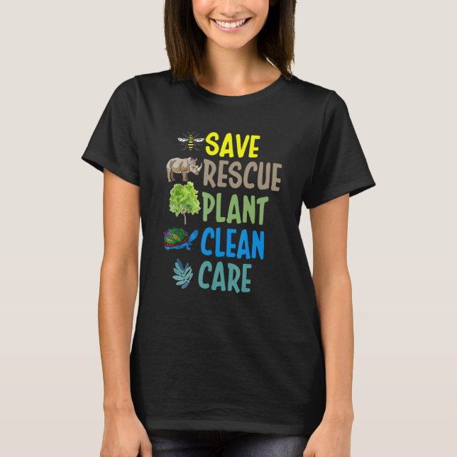 Earth Day Save rescue Plant Clean Care Turtle Anim T-Shirt (Vorderseite)